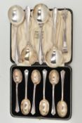 A SELECTION OF SILVER CUTLERY, to include a small cased set of six silver teaspoons, hallmarked '