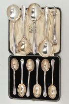 A SELECTION OF SILVER CUTLERY, to include a small cased set of six silver teaspoons, hallmarked '