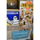 THREE VINTAGE METAL ADVERTISING SIGNS, comprising an Italian Algida ice cream sign, approximate size