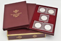 A KINGS OF ENGLAND COLLECTION 1980, TWO BOOKS OF FIVE X CAYMEN ISLANDS PROOF $25 COINS, with