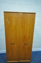 A MID CENTURY TEAK G PLAN DOUBLE DOOR WARDROBE, width 90cm x depth 59cm x height 179cm (condition