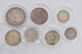 A PARCEL OF MIXED MAINLY SILVER COINS, to include Staights Settlements 20 cents 1919, a Norway 50