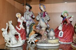 A GROUP OF PORCELAIN FIGURINES, comprising a Karl Ens 'Kingfisher', two Royal Doulton figurines '