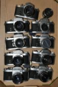 ONE BOX OF VINTAGE MIRANDA CAMERAS, comprising nine cameras to include models RE II, two TM, three