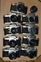 ONE BOX OF VINTAGE MIRANDA CAMERAS, comprising nine cameras to include models RE II, two TM, three