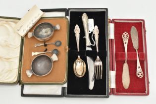 ASSORTED CASED SILVER TABLEWARE, to include a cased pair of butter knives, open work thistle