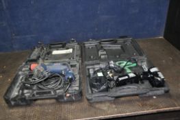 AN AEG SBE630RX 240V DRILL in case and a Hitachi DV18CL2 cordless drill with case, two batteries and