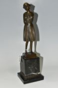 A BRONZE FIGURE, of a young woman in a hat, signature on the base D.H Chiparus, made in