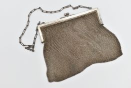 A WHITE METAL MESH PURSE, fitted with an elongated oval chain strap (condition report: general