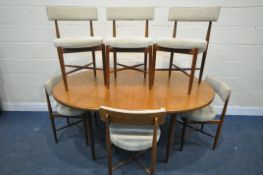 A MID-CENTURY TEAK G PLAN FRESCO MODEL 4385D EXTENDING DINING TABLE, with a single fold out leaf, on
