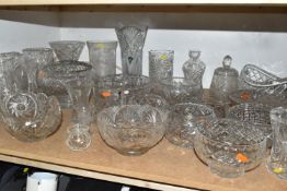 A COLLECTION OF CUT CRYSTAL AND OTHER GLASS WARES, over thirty pieces by makers including Webb
