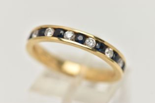AN 18CT GOLD DIAMOND AND SAPPHIRE HALF ETERNITY RING, round brilliant cut diamonds and round cut