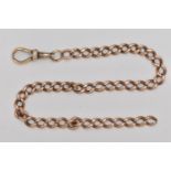 A ROSE METAL CHAIN, a curb link chain, fitted with a base metal lobster clasp, approximate length of