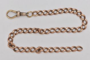 A ROSE METAL CHAIN, a curb link chain, fitted with a base metal lobster clasp, approximate length of