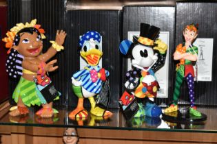 FOUR BOXED DISNEY BRITTO FIGURES, comprising Peter Pan 4056846, Top Hat Mickey 6006083, Donald