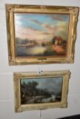 TWO 20TH CENTURY NOSTALGIC CONTINENTAL RIVER LANDSCAPES, comprising R. Dornheim depicting boats in