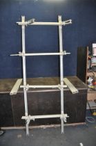 A STEEL FRAME JIG with four adjustable clamping points (min clamping width 27cm max 56cm), frame
