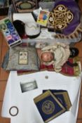TWO BOXES OF TEXTILES, DOLL AND SUNDRY ITEMS, to include a double ended doll c1930s-1950s, with