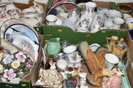 FIVE BOXES OF MISCELLANEOUS CERAMICS, to include a Bossons chalkware eagle wall plaque, a collection