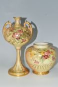 TWO PIECES OF ROYAL WORCESTER BLUSH IVORY, comprising a stemmed vase, shape 2303 of baluster form on