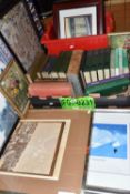 TWO BOXES OF ANTIQUARIAN BOOKS AND FRAMED PICTURES, to include volume II Cyclopaedia of Useful Arts,