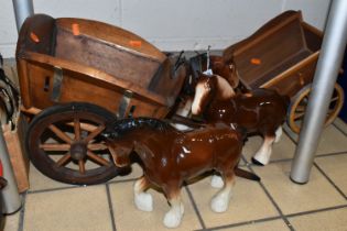 TWO BOXES AND LOOSE CERAMIC HEAVY HORSE FIGURES, sixteen horses, most harnessed, tallest