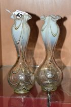 A PAIR OF THOMAS WEBB FILOMENTOSA VASES, the opalescent to clear vases with brown and white