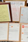 SIX FRAMED FACSIMILE ITEMS OF CORRESPONDENCE RELATING TO THE WHO to include three takings ledgers,