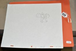 A PENCIL DRAWING OF DISNEY'S DUMBO THE ELEPHANT, the sketch has blue shadow areas with text