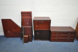 A MODERN MAHOGANY EFFECT FREE STANDING LADDERAX SYSTEM, comprising a three drawer section, width