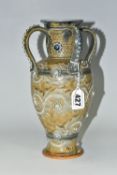 A DOULTON LAMBETH VASE, by George Tinworth, an English ceramic artist who worked for the Doulton