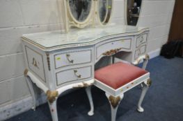 A SELECTION OF WHITE BEDROOM FURNITURE, to include a dressing table, fitted with five drawers, on