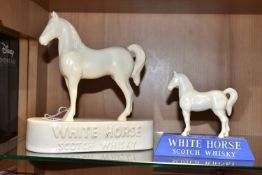 TWO WHITE HORSE SCOTCH WHISKY ADVERTISING FIGURES, comprising a white ceramic Kelsboro Ware white