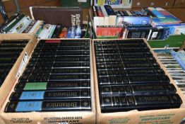 SEVEN BOXES OF BOOKS, over one hundred titles in paperback and hardback formats, to include