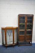 AN EARLY 20TH CENTURY MAHOGANY LEAD GLAZED TWO DOOR BOOKCASE, enclosing three shelves, width 85cm