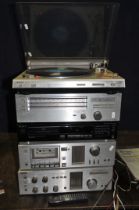 A VINTAGE SONY COMPONENT HI FI including a PS-333 turntable (working but requires new stylus, a TA-