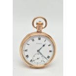 A ROLLED GOLD OPEN FACE 'STAYTE' POCKET WATCH, manual wind, round white dial signed 'Stayte',