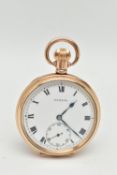 A ROLLED GOLD OPEN FACE 'STAYTE' POCKET WATCH, manual wind, round white dial signed 'Stayte',