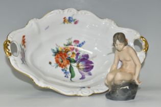 A ROYAL COPENHAGEN FIGURINE AND A ROSENTHAL BOWL, comprising a Royal Copenhagen figure of a girl