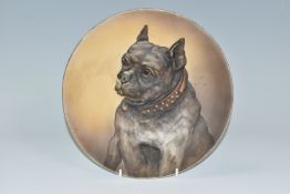 A NORITAKE WALL PLATE, decorated with a raised hand painted design of a bulldog, green back stamp