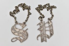 TWO VICTORIAN SILVER CONDIMENT LABELS, for salt and pepper, each hallmarked 'Charles Rawlings &