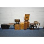 A SELECTION OF OCCASIONAL FURNITURE, to include a teak bar stool, a mahogany bookcase, a mid-century