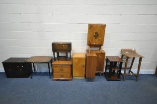 A SELECTION OF OCCASIONAL FURNITURE, to include a teak bar stool, a mahogany bookcase, a mid-century