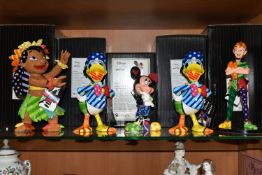 FIVE BOXED ENESCO DISNEY BRITTO FIGURES, comprising Peter Pan no 4056846, two x Donald Duck no