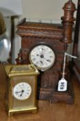 TWO VINTAGE CLOCKS, comprising a brass Bayard 8 day carriage clock, in need of some attention and an