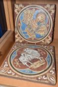 TWO GODWIN'S CHURCH FLOOR TILES, one depicting the Lamb of God with other Christian symbols, the