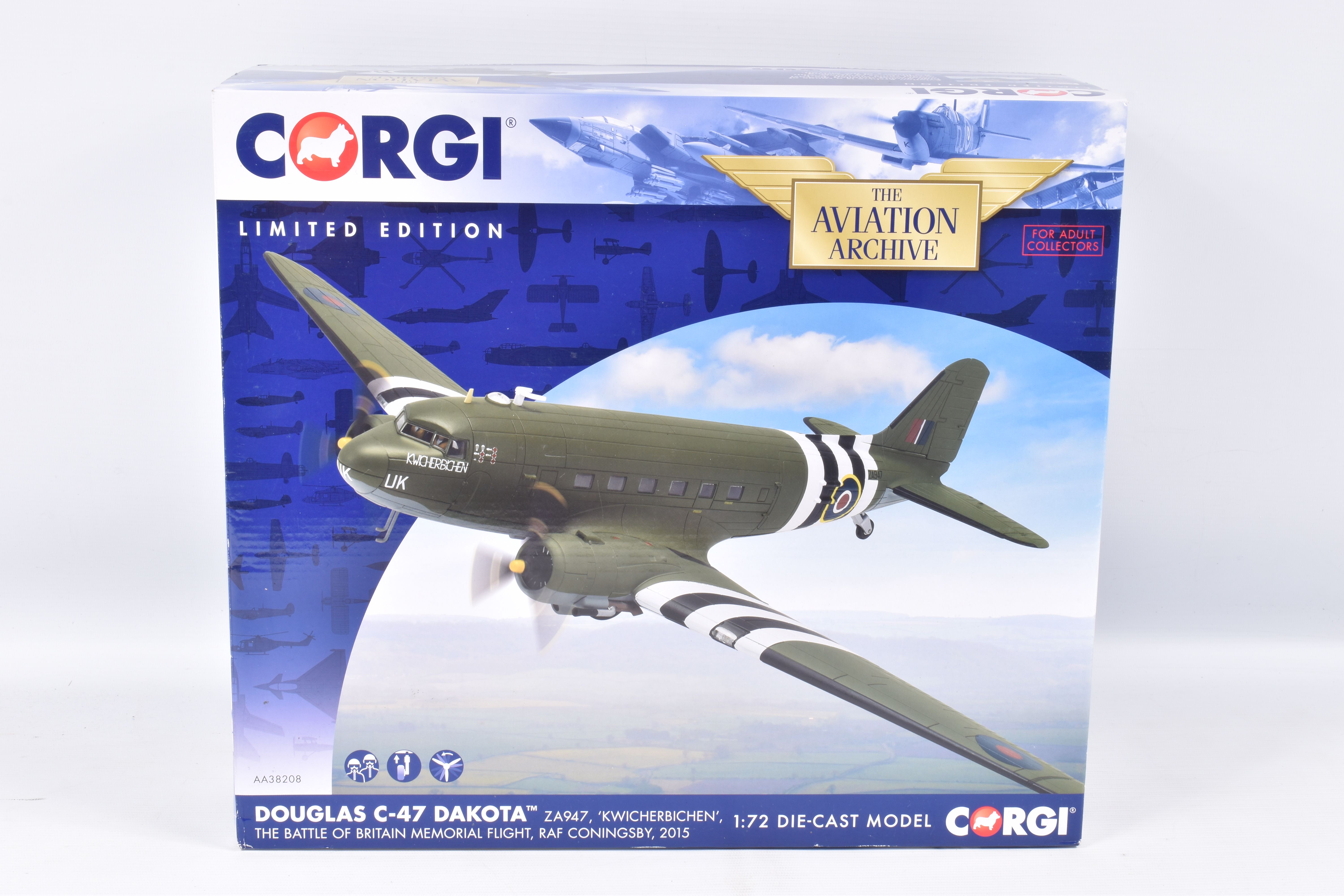 A BOXED LIMITED EDITION 1:72 SCALE CORGI AVIATION ARCHIVE DOUGLAS C-47 DAKOTA DIECAST MODEL