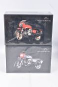 TWO BOXED 1:12 SCALE MINICHAMPS CLASSIC BIKE SERIES MOTO GUZZI DIECAST MODELS, the first is a 850
