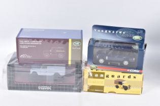 FOUR BOXED 1:43 SCALE MODEL VEHICLES to include a Matrix Land Rover Series II Cuthberson