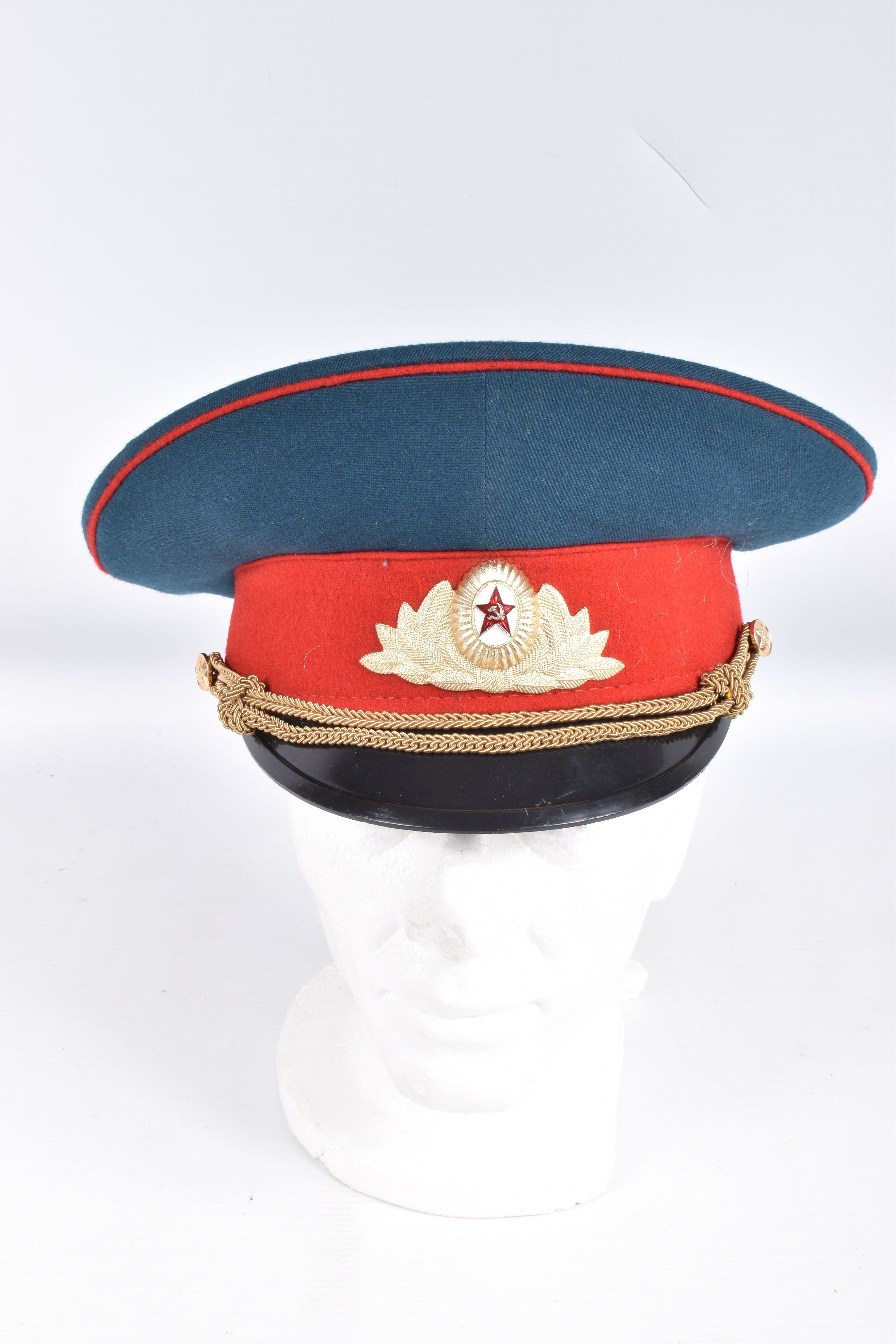 A RUSSIAN ARMY COLONELS UNIFORM, comprising of a tunic , trousers and a hat, the uniform is green - Image 9 of 11